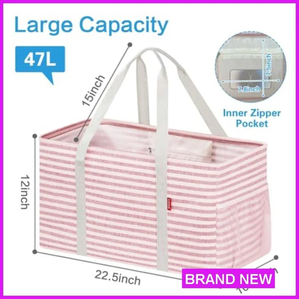 Standing Utility Tote Bag Foldable Reusable Grocery Storage Large Capacity